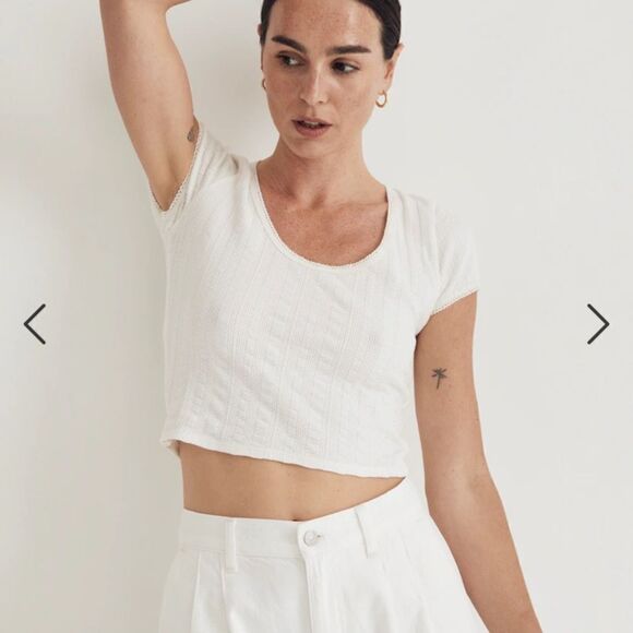 Madewell Pointelle Scoopneck Crop Tee - Picture 1 of 5